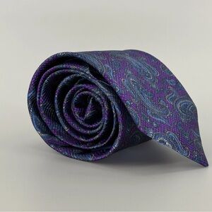 David Donahue Purple Paisley 100% silk tie handmade in the usa